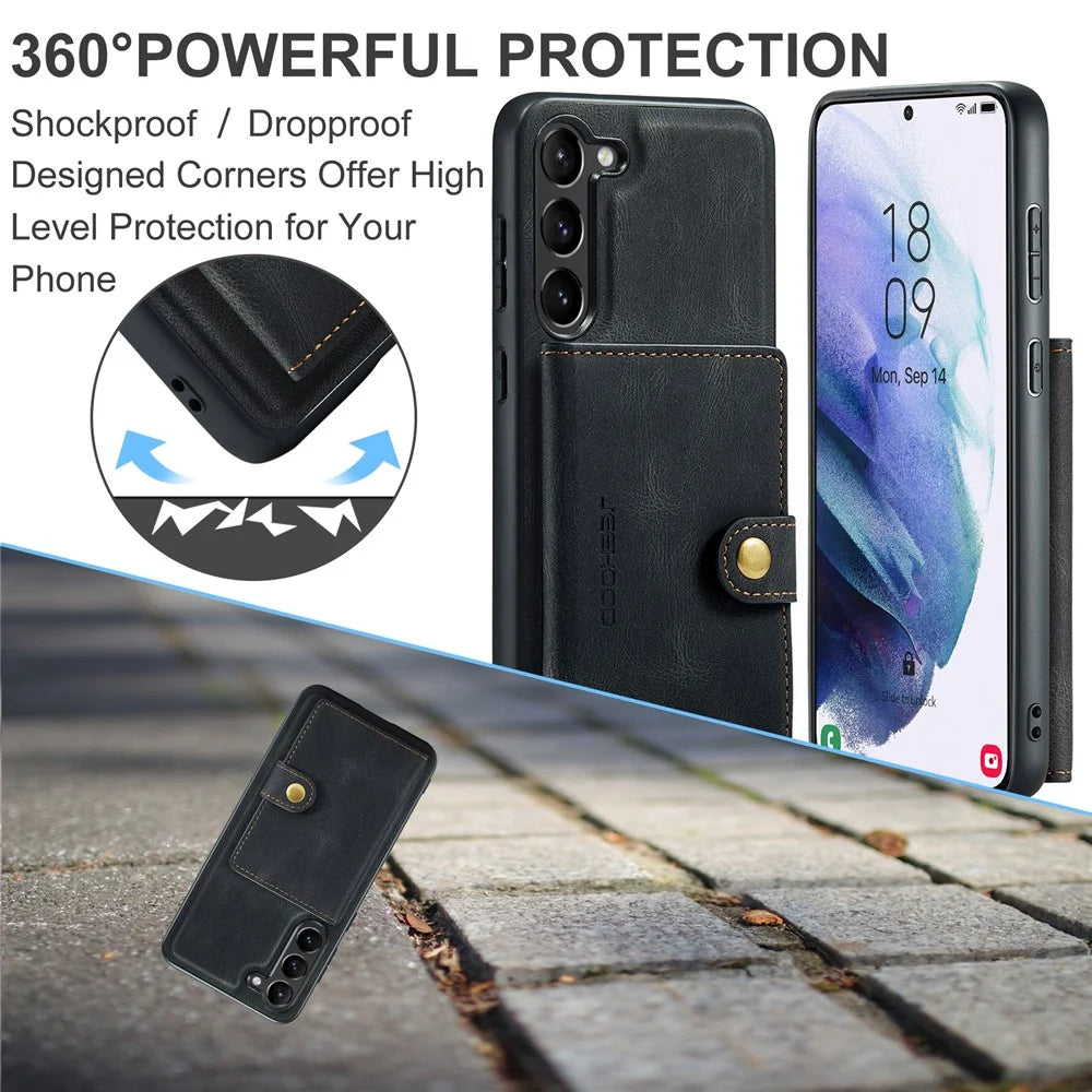 JEEHOOD J01 For Samsung Galaxy S23+ Case Leather Phone Back Cover Magnetic 2 in 1 Detachable - Black - 6