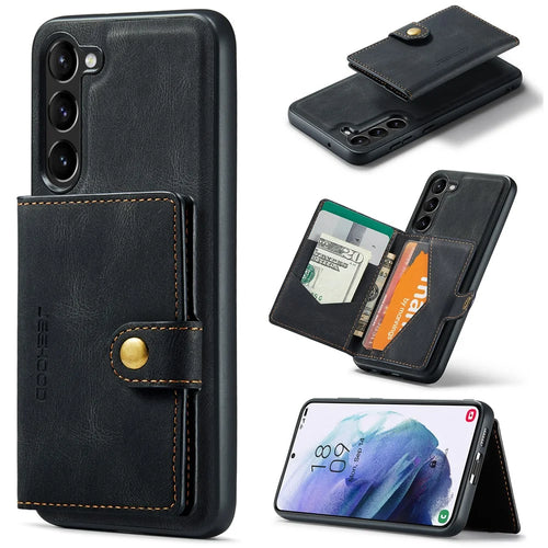 JEEHOOD J01 For Samsung Galaxy S23 Case Leather Back Cover with Detachable Card Holder Pocket - Black - 1