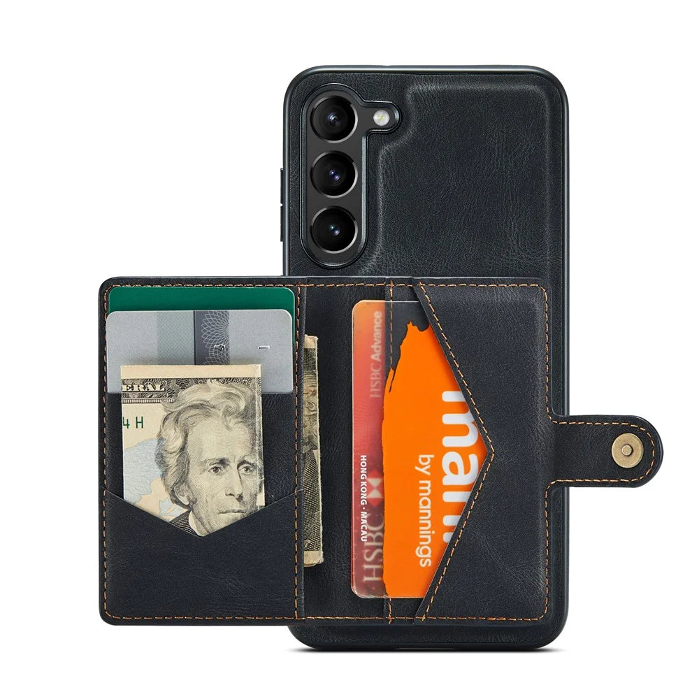 JEEHOOD J01 For Samsung Galaxy S23 Case Leather Back Cover with Detachable Card Holder Pocket - Black - 2