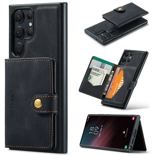 JEEHOOD J01 For Samsung Galaxy S23 Ultra Case Card Bag Leather + TPU Phone Cover Magnetic Case - Black - 1