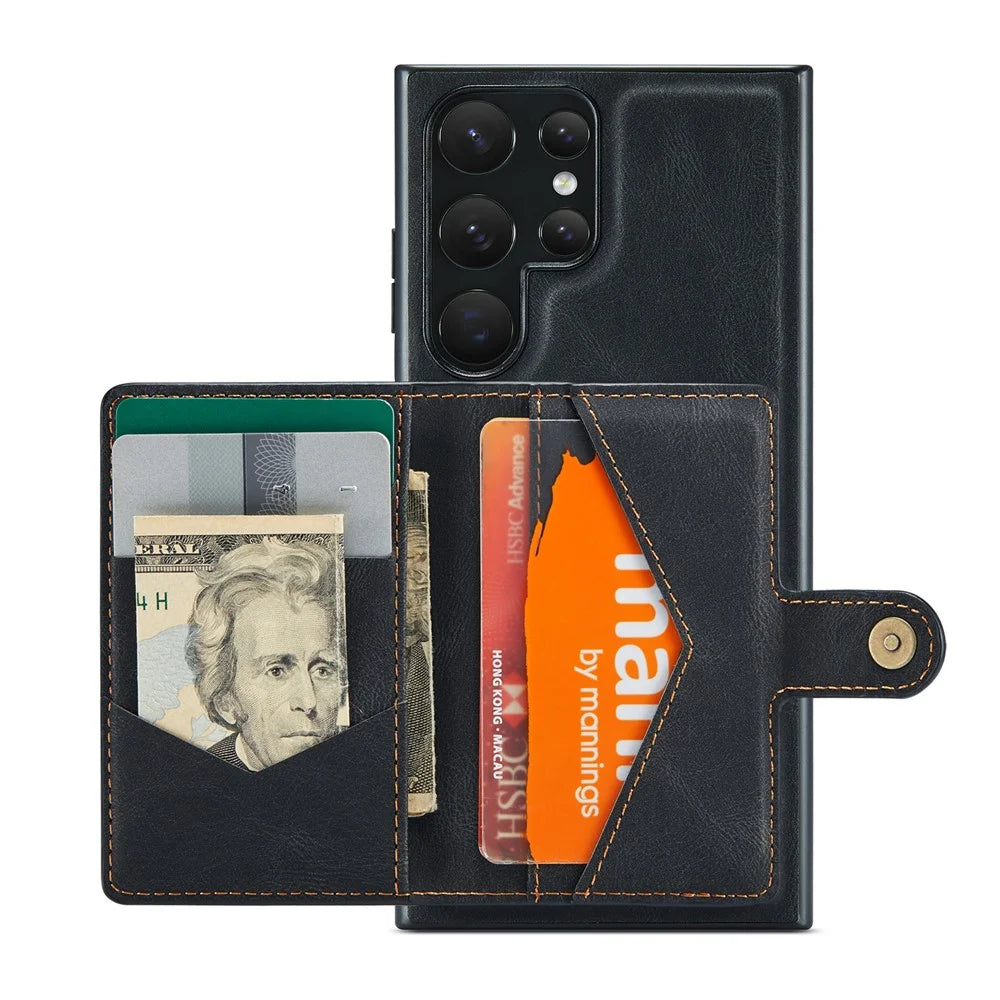 JEEHOOD J01 For Samsung Galaxy S23 Ultra Case Card Bag Leather + TPU Phone Cover Magnetic Case - Black - 2