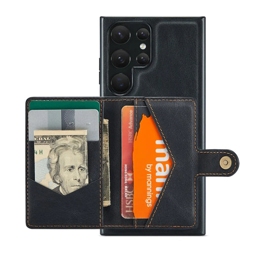 JEEHOOD J01 For Samsung Galaxy S23 Ultra Case Card Bag Leather + TPU Phone Cover Magnetic Case - Black - 2