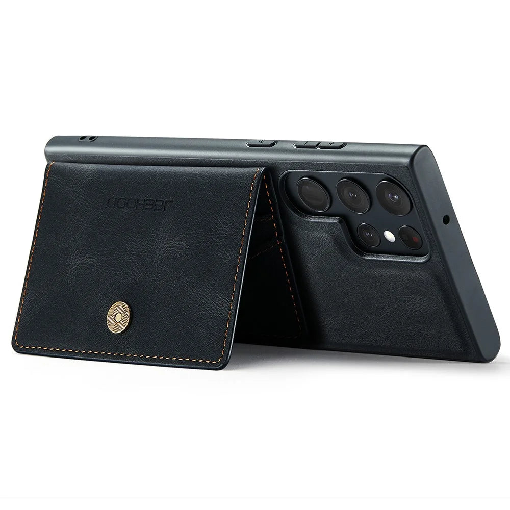 JEEHOOD J01 For Samsung Galaxy S23 Ultra Case Card Bag Leather + TPU Phone Cover Magnetic Case - Black - 3