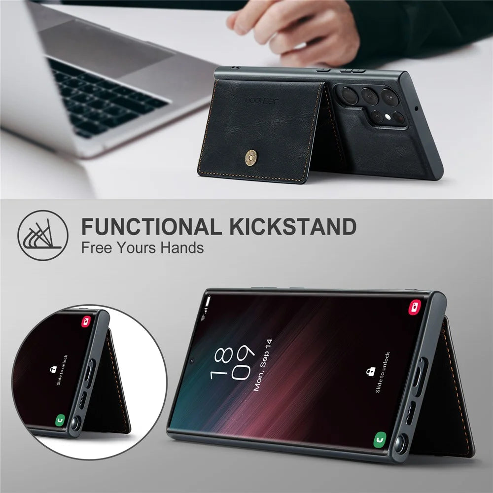 JEEHOOD J01 For Samsung Galaxy S23 Ultra Case Card Bag Leather + TPU Phone Cover Magnetic Case - Black - 5