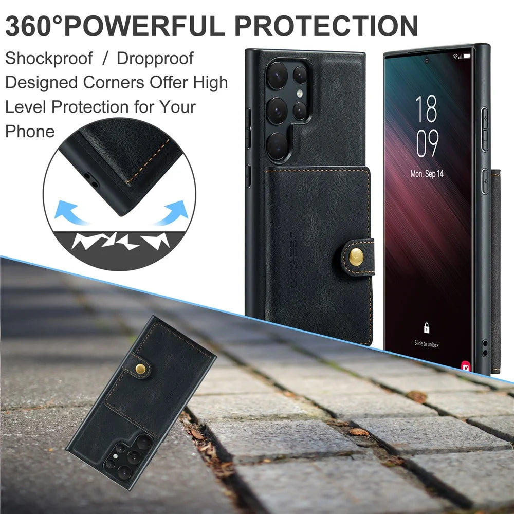 JEEHOOD J01 For Samsung Galaxy S23 Ultra Case Card Bag Leather + TPU Phone Cover Magnetic Case - Black - 6