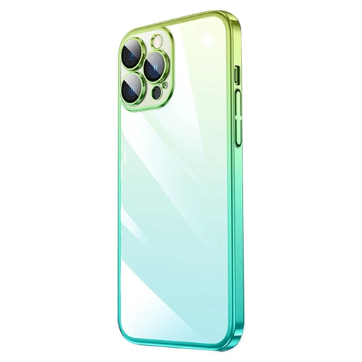 For iPhone 14 Pro Gradient Color Hard PC Case Dust-proof Electroplating Back Cover - Gradient Cyan Green - 1