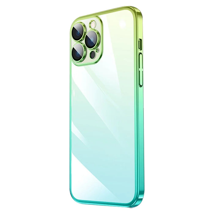 For iPhone 14 Pro Gradient Color Hard PC Case Dust-proof Electroplating Back Cover - Gradient Cyan Green - 1
