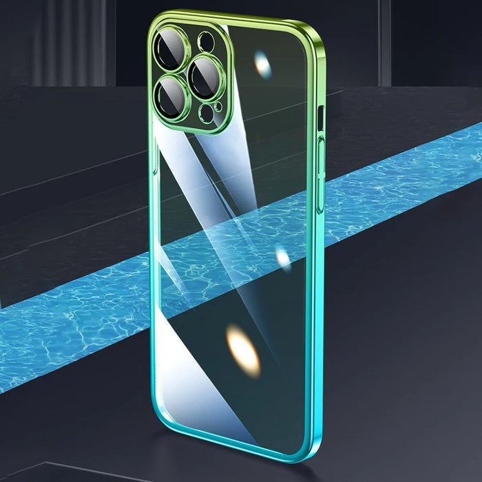 For iPhone 14 Pro Gradient Color Hard PC Case Dust-proof Electroplating Back Cover - Gradient Cyan Green - 3