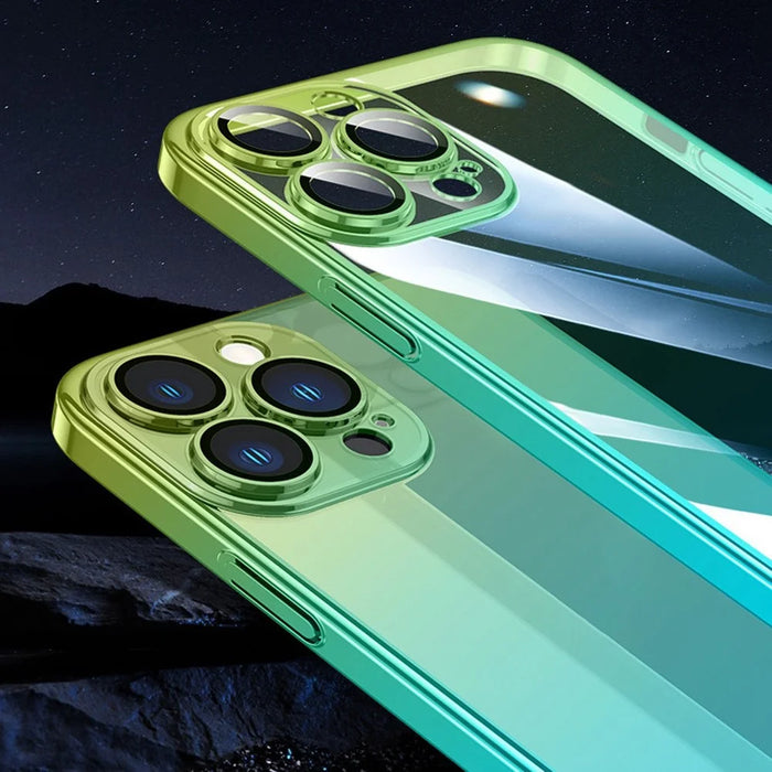 For iPhone 14 Pro Gradient Color Hard PC Case Dust-proof Electroplating Back Cover - Gradient Cyan Green - 6