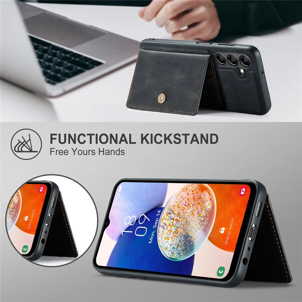 JEEHOOD J01 For Samsung Galaxy A13 5G Case Card Holder Kickstand Leather + TPU Phone Cover Detachable - Black - 5