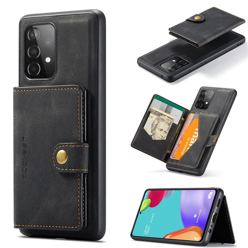 JEEHOOD J01 For Samsung Galaxy A33 5G Case Magnetic Detachabl Leather Back Cover Card Holder Pocket - Black - 1