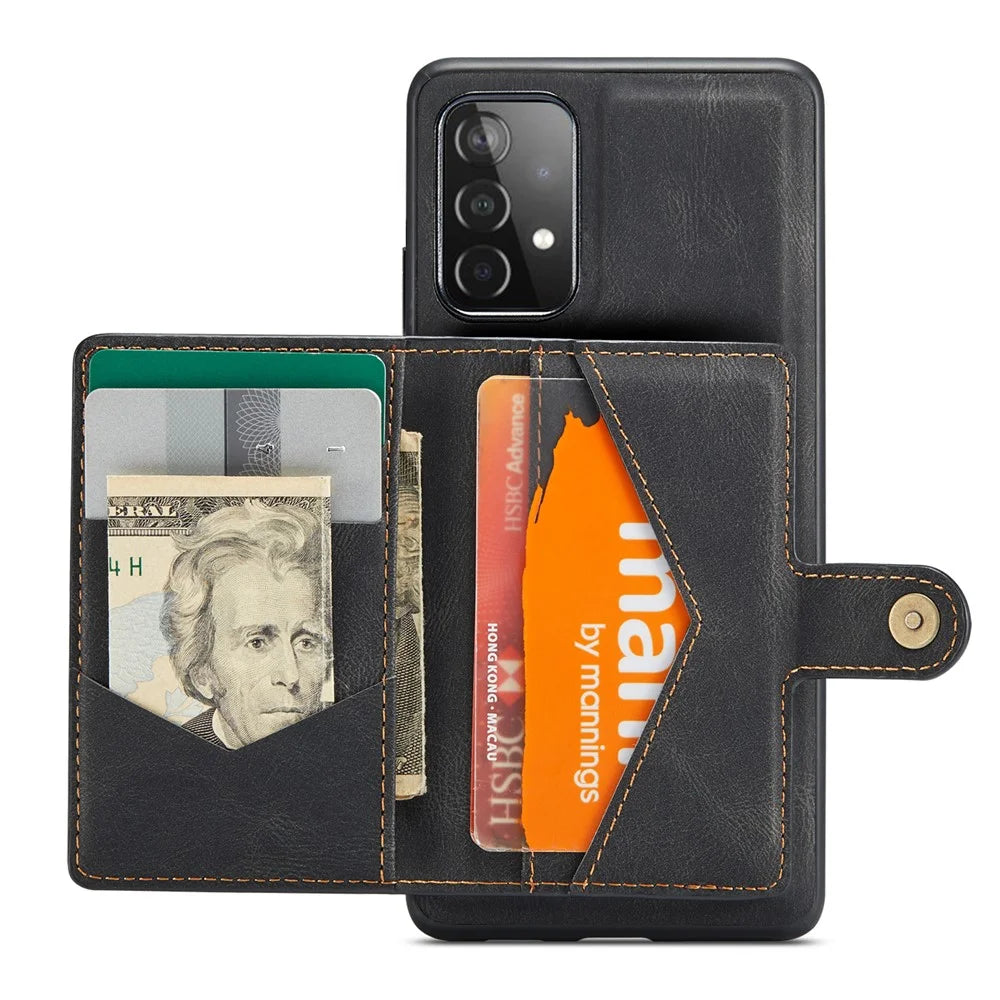 JEEHOOD J01 For Samsung Galaxy A33 5G Case Magnetic Detachabl Leather Back Cover Card Holder Pocket - Black - 2