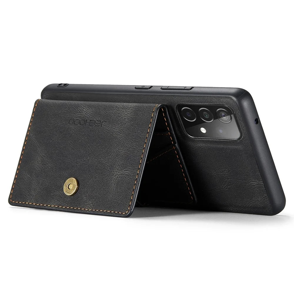 JEEHOOD J01 For Samsung Galaxy A33 5G Case Magnetic Detachabl Leather Back Cover Card Holder Pocket - Black - 3