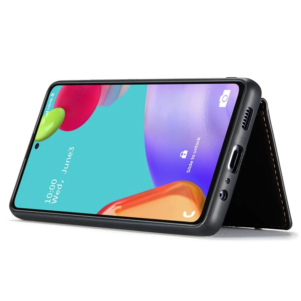 JEEHOOD J01 For Samsung Galaxy A33 5G Case Magnetic Detachabl Leather Back Cover Card Holder Pocket - Black - 4