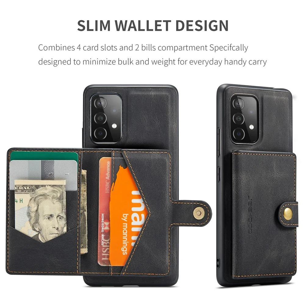 JEEHOOD J01 For Samsung Galaxy A33 5G Case Magnetic Detachabl Leather Back Cover Card Holder Pocket - Black - 5