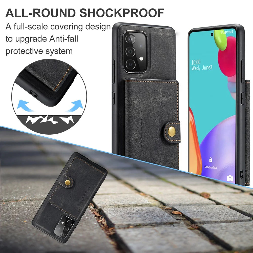 JEEHOOD J01 For Samsung Galaxy A33 5G Case Magnetic Detachabl Leather Back Cover Card Holder Pocket - Black - 7