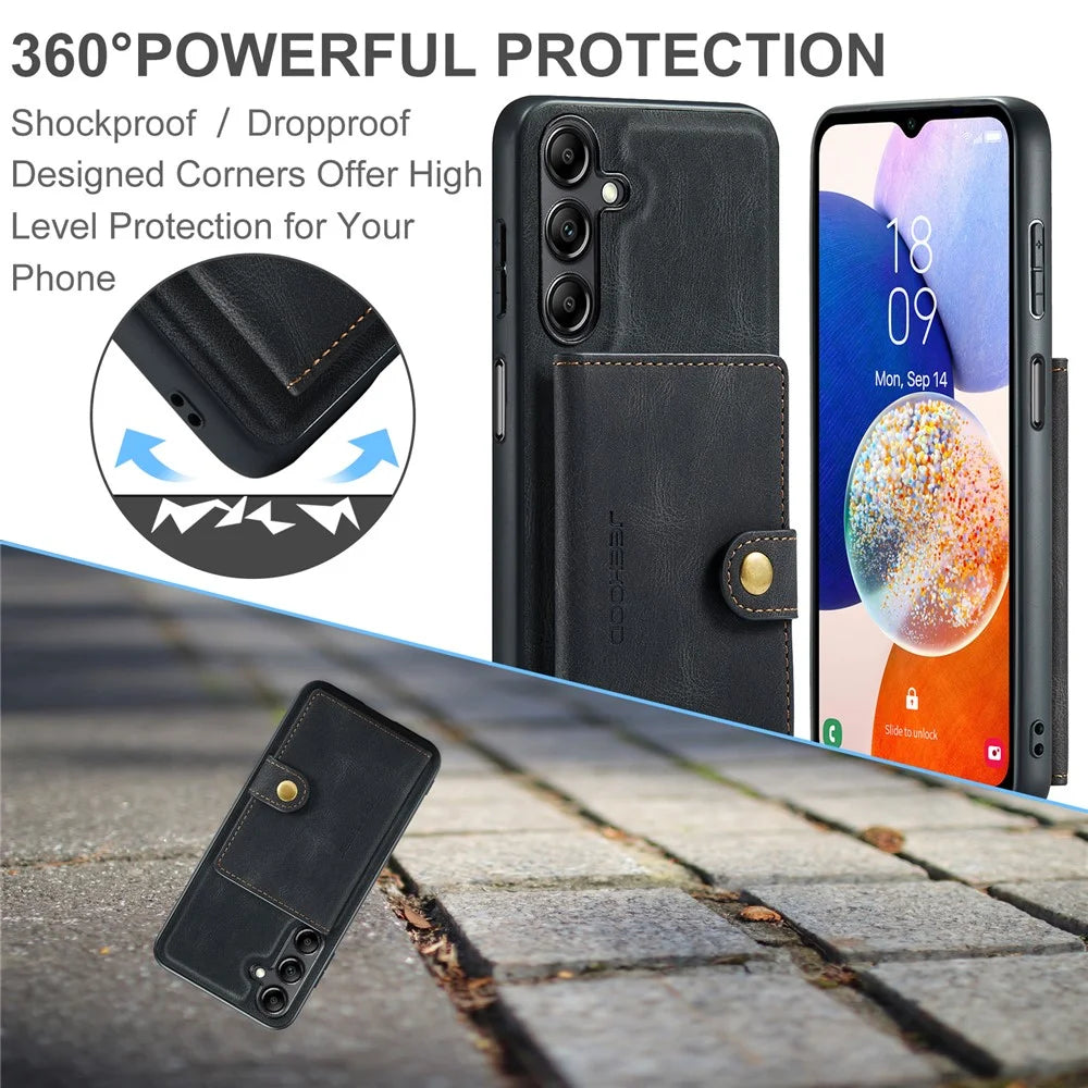 JEEHOOD J01 For Samsung Galaxy A14 4G / 5G Case Leather + TPU Kickstand Phone Cover 2 in 1 Detachable - Black - 6
