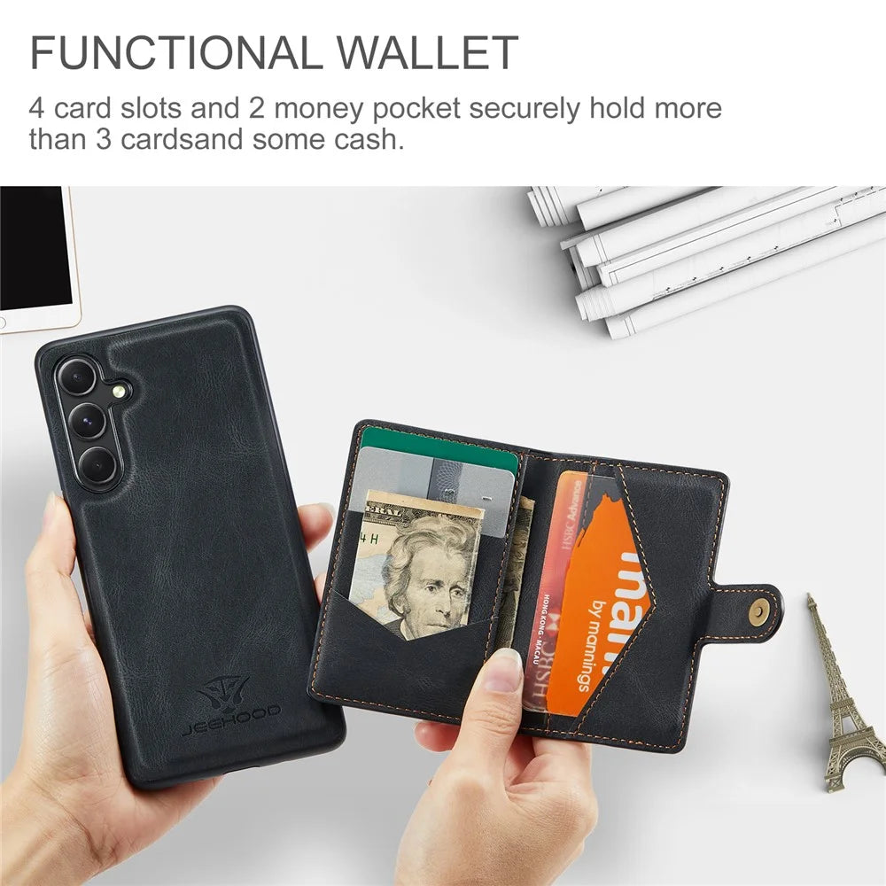 JEEHOOD J01 For Samsung Galaxy A14 4G / 5G Case Leather + TPU Kickstand Phone Cover 2 in 1 Detachable - Black - 7
