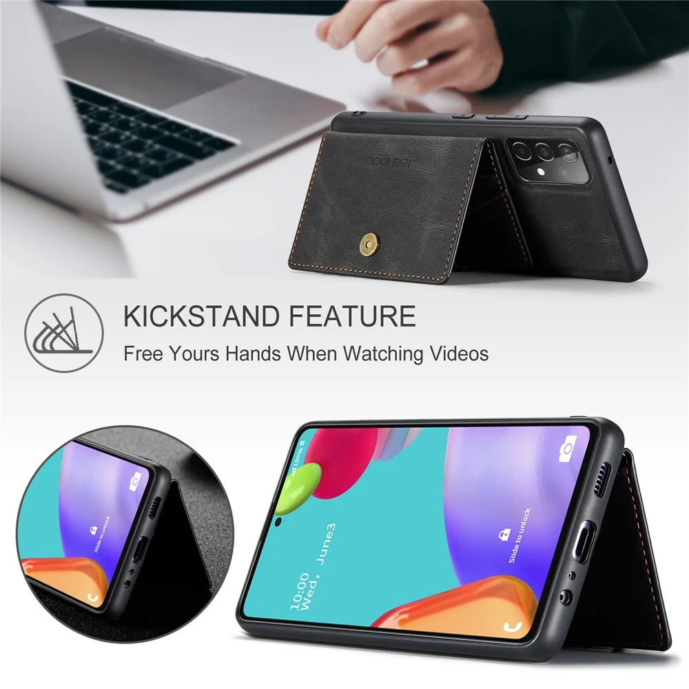 JEEHOOD J01 For Samsung Galaxy A52 4G / 5G / A52s 5G Case Leather + TPU Detachable Phone Cover Card Bag - Black - 6
