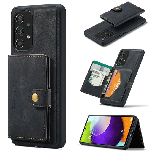 JEEHOOD J01 For Samsung Galaxy A53 5G Case Leather Phone Back Cover Magnetic Detachable Card Bag - Black - 1