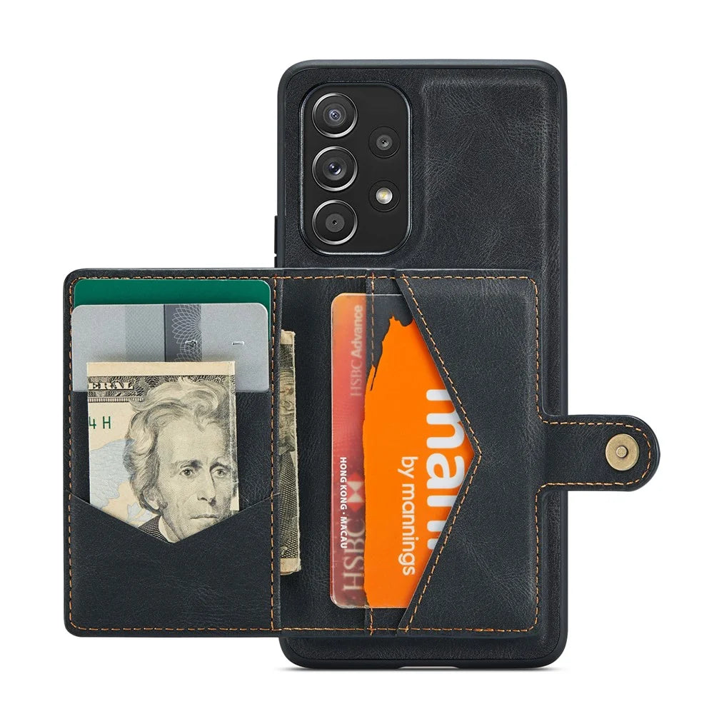 JEEHOOD J01 For Samsung Galaxy A53 5G Case Leather Phone Back Cover Magnetic Detachable Card Bag - Black - 2