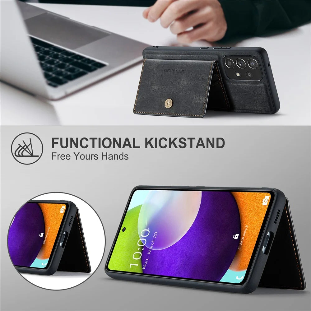 JEEHOOD J01 For Samsung Galaxy A53 5G Case Leather Phone Back Cover Magnetic Detachable Card Bag - Black - 5