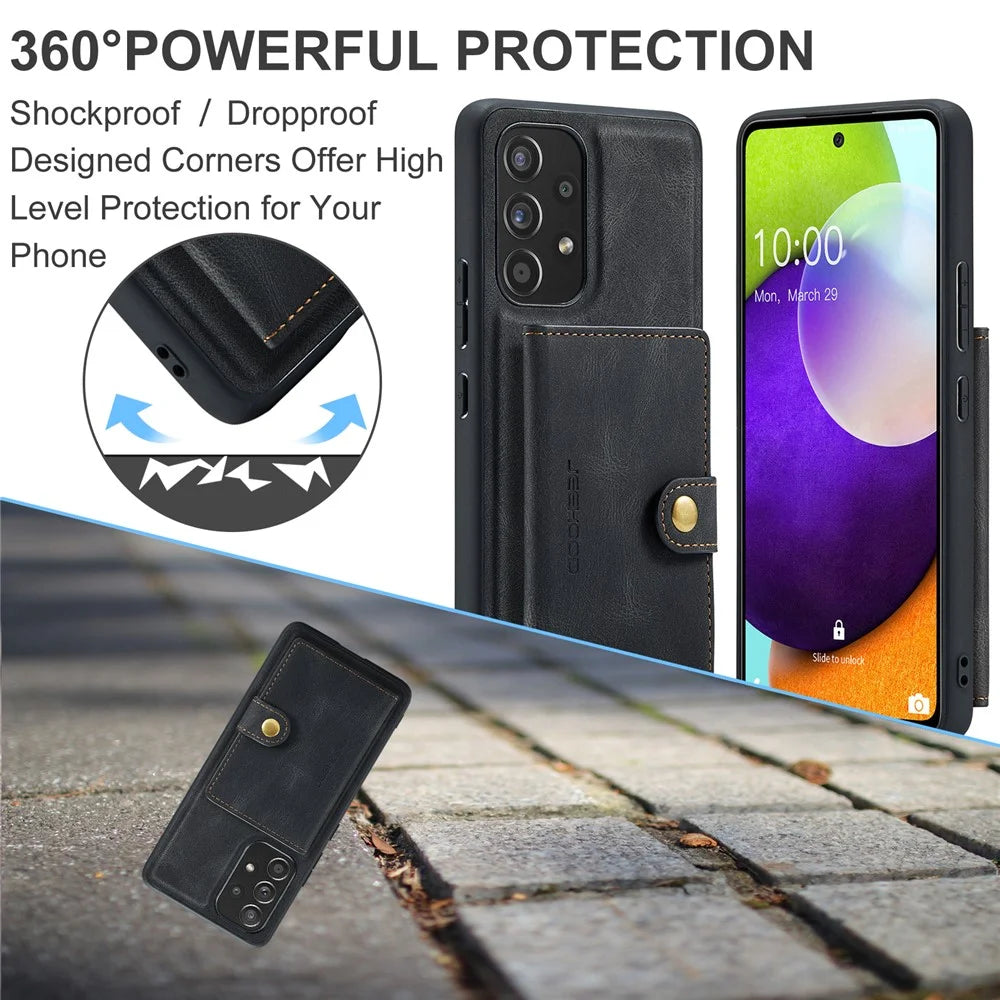 JEEHOOD J01 For Samsung Galaxy A53 5G Case Leather Phone Back Cover Magnetic Detachable Card Bag - Black - 6