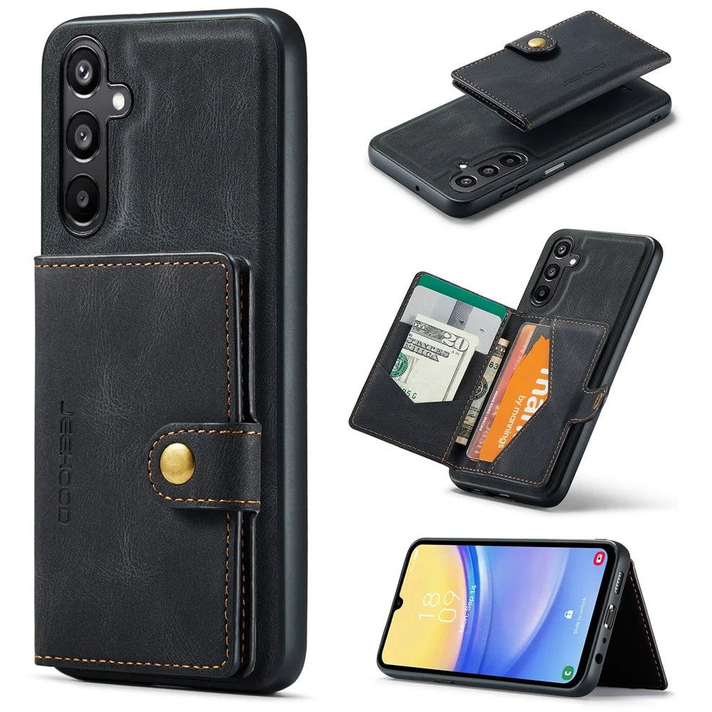 JEEHOOD J01 For Samsung Galaxy A15 4G / 5G Case Card Holder Detachable Leather + TPU Phone Cover - Black - 1