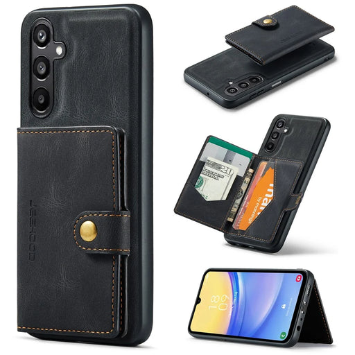 JEEHOOD J01 For Samsung Galaxy A15 4G / 5G Case Card Holder Detachable Leather + TPU Phone Cover - Black - 1