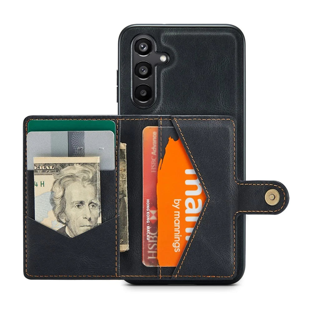 JEEHOOD J01 For Samsung Galaxy A54 5G Case with Card Holder Leather Back Cover Magnetic Case - Black - 2