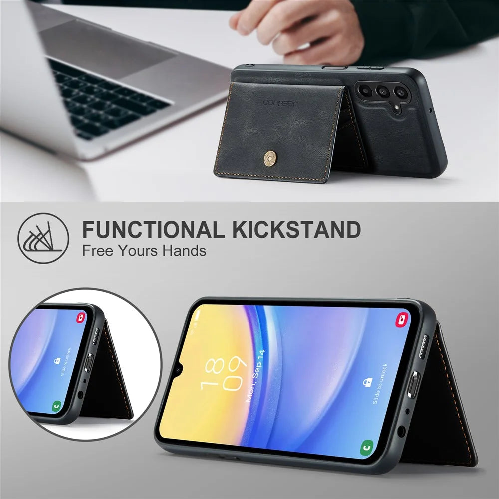JEEHOOD J01 For Samsung Galaxy A54 5G Case with Card Holder Leather Back Cover Magnetic Case - Black - 5