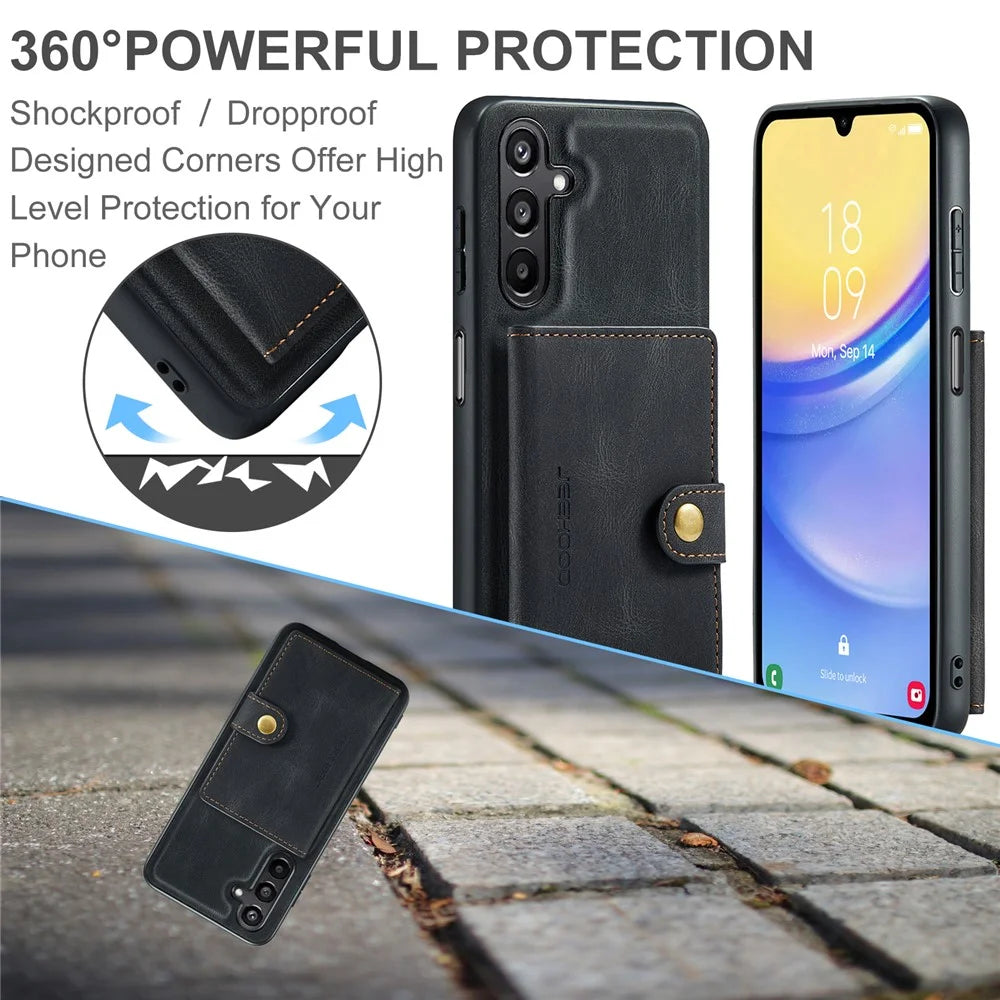 JEEHOOD J01 For Samsung Galaxy A54 5G Case with Card Holder Leather Back Cover Magnetic Case - Black - 6