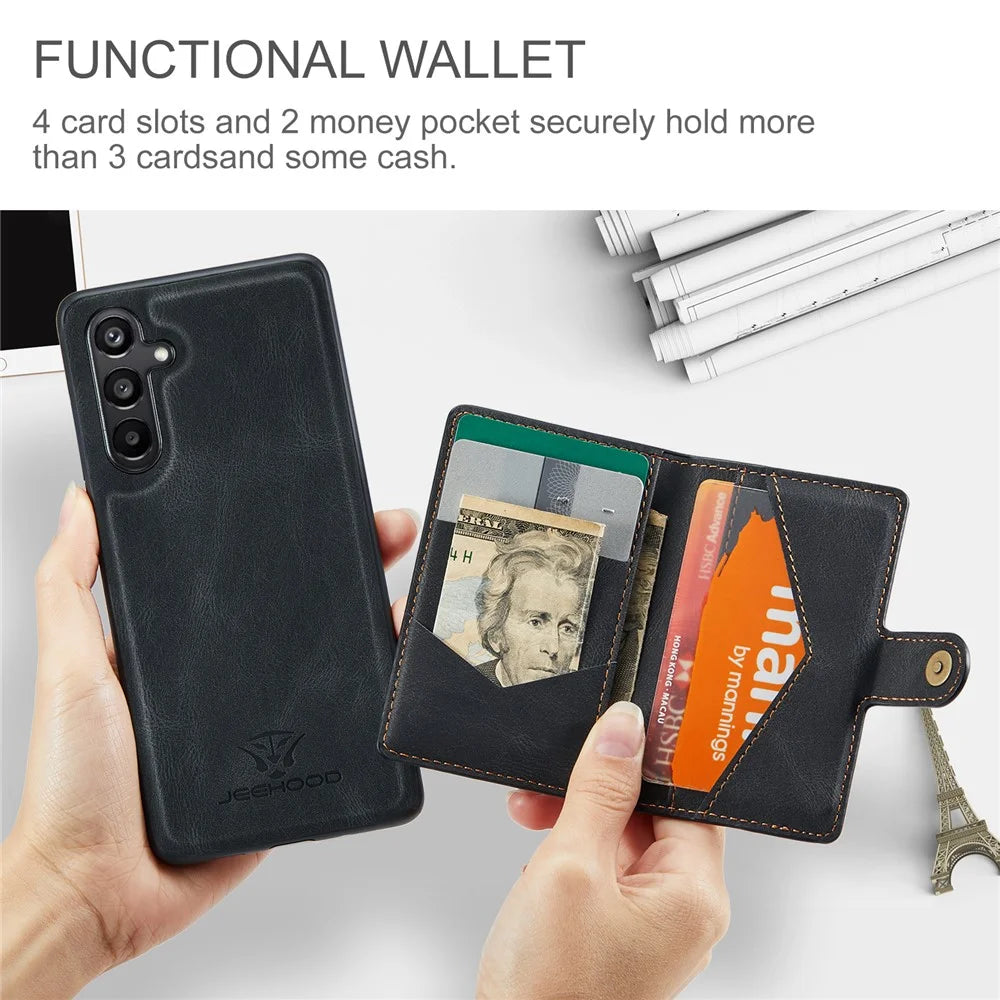 JEEHOOD J01 For Samsung Galaxy A54 5G Case with Card Holder Leather Back Cover Magnetic Case - Black - 7
