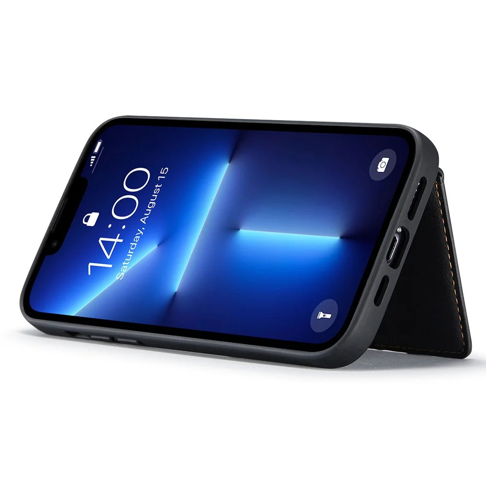 JEEHOOD J01 For iPhone 13 Pro Case Leather+TPU Phone Cover Card Holder Detachable Magnetic Back - Black - 4