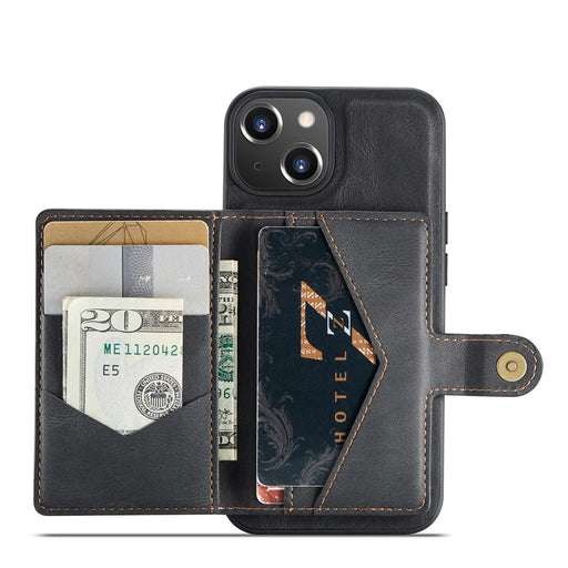 JEEHOOD J01 For iPhone 14 Case Leather+TPU Phone Cover Magnetic 2-in-1 Detachable - Black - 2