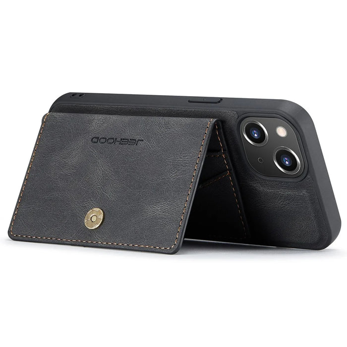 JEEHOOD J01 For iPhone 14 Case Leather+TPU Phone Cover Magnetic 2-in-1 Detachable - Black - 3