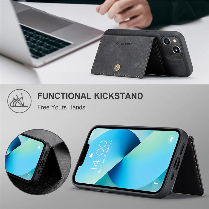 JEEHOOD J01 For iPhone 14 Case Leather+TPU Phone Cover Magnetic 2-in-1 Detachable - Black - 5