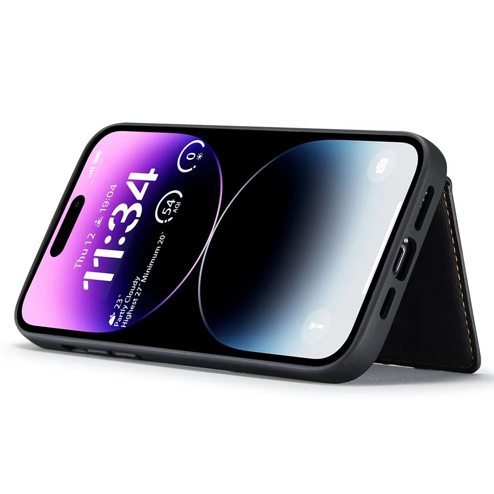 JEEHOOD J01 For iPhone 14 Pro Case Leather+TPU Phone Cover Magnetic Detachable with Card Holder Pocket - Black - 4