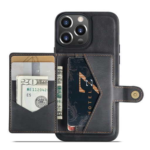 JEEHOOD J01 For iPhone 14 Pro Max Case 2 in 1 Leather+TPU Phone Cover Removable Card Holder - Black - 2