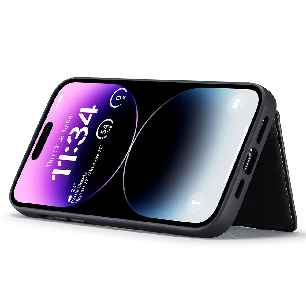 JEEHOOD J01 For iPhone 14 Pro Max Case 2 in 1 Leather+TPU Phone Cover Removable Card Holder - Black - 4