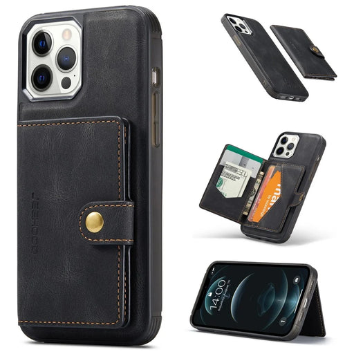 JEEHOOD J01 For iPhone 12 Pro Max Case Magnetic Detachable Leather Back Phone Cover Card Holder Kickstand - Black - 1