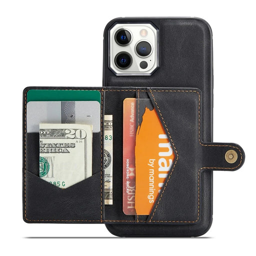 JEEHOOD J01 For iPhone 12 Pro Max Case Magnetic Detachable Leather Back Phone Cover Card Holder Kickstand - Black - 2