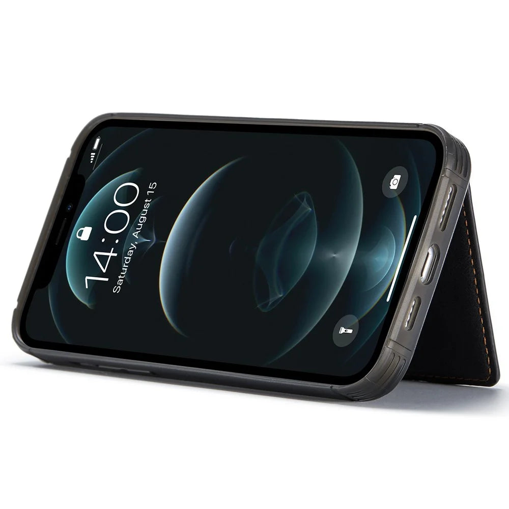 JEEHOOD J01 For iPhone 12 Pro Max Case Magnetic Detachable Leather Back Phone Cover Card Holder Kickstand - Black - 4