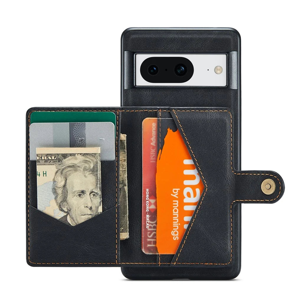 JEEHOOD J01 For Google Pixel 8 Case Vintage Leather Back Phone Cover 2-in-1 Detachable - Black - 2
