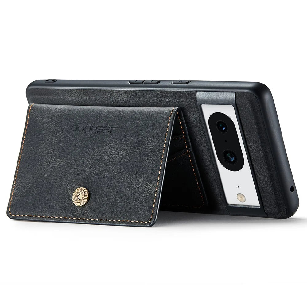 JEEHOOD J01 For Google Pixel 8 Case Vintage Leather Back Phone Cover 2-in-1 Detachable - Black - 3