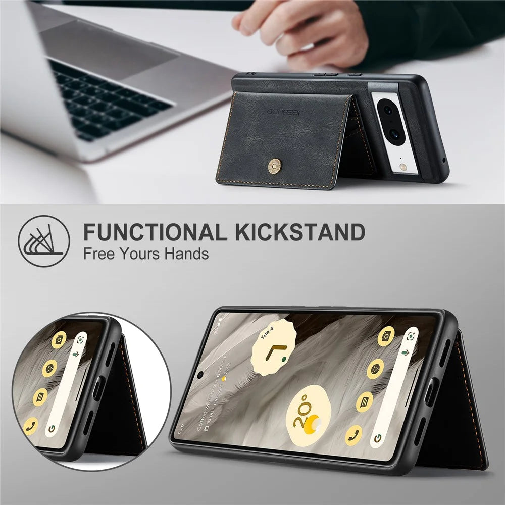 JEEHOOD J01 For Google Pixel 8 Case Vintage Leather Back Phone Cover 2-in-1 Detachable - Black - 5