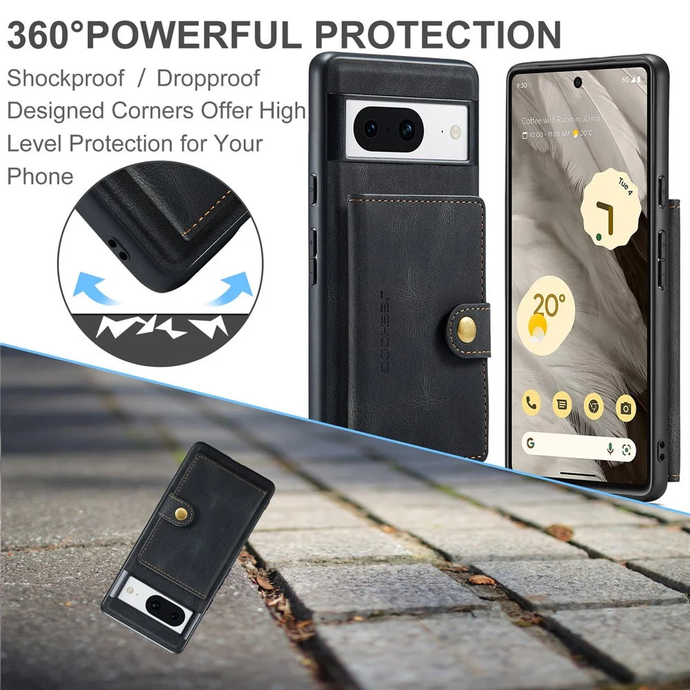 JEEHOOD J01 For Google Pixel 8 Case Vintage Leather Back Phone Cover 2-in-1 Detachable - Black - 6