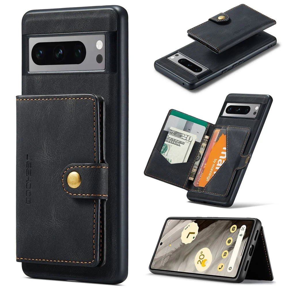 JEEHOOD J01 For Google Pixel 8 Pro Case PU Leather Card Bag Detachable 2-in-1 Back Cover - Black - 1