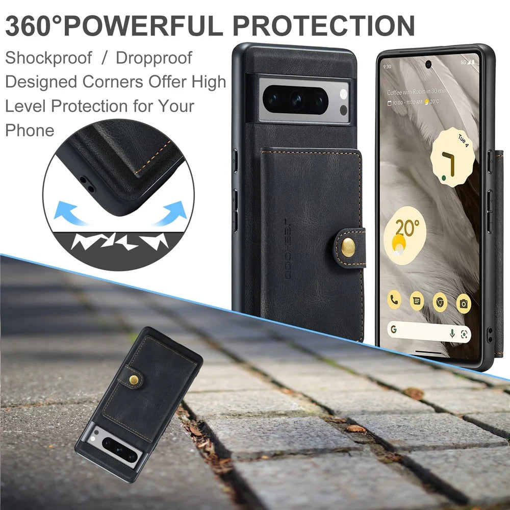 JEEHOOD J01 For Google Pixel 8 Pro Case PU Leather Card Bag Detachable 2-in-1 Back Cover - Black - 6