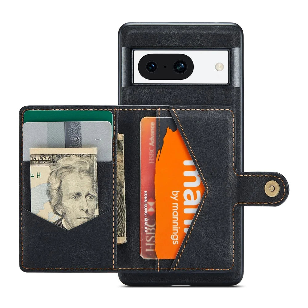 JEEHOOD J01 For Google Pixel 8a Case Leather + TPU Retro Phone Cover Detachable Magnetic Back Card Pocket - Black - 2